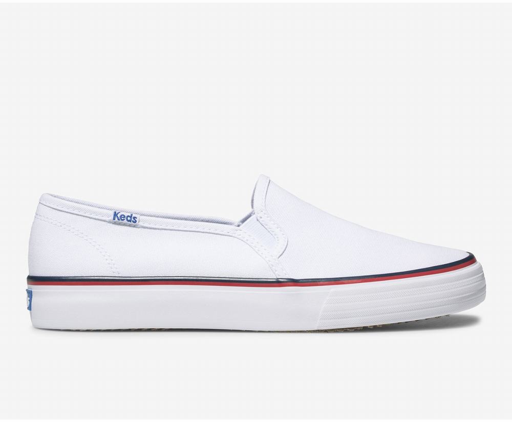 Women's Keds Washable Double Decker Varsity Slip Ons White 5479103IW - South Africa